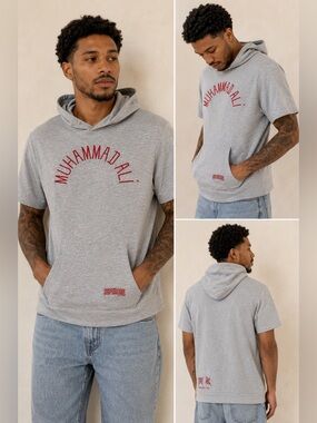 Superare x Muhammad Ali Short Sleeve Hoodie Men’s Medium Gray Embroidered Logo